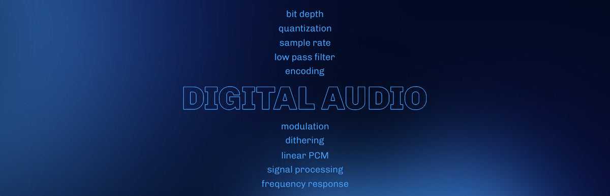 digital audio terms listed in a stack