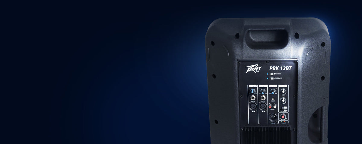 back control panel of Peavey PPK 12BT speaker on a dark blue background
