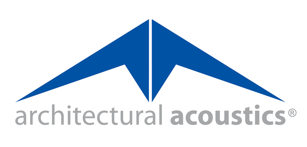 Architectural Acoustics logo with a blue geometric mountain-shaped symbol above gray text on a white